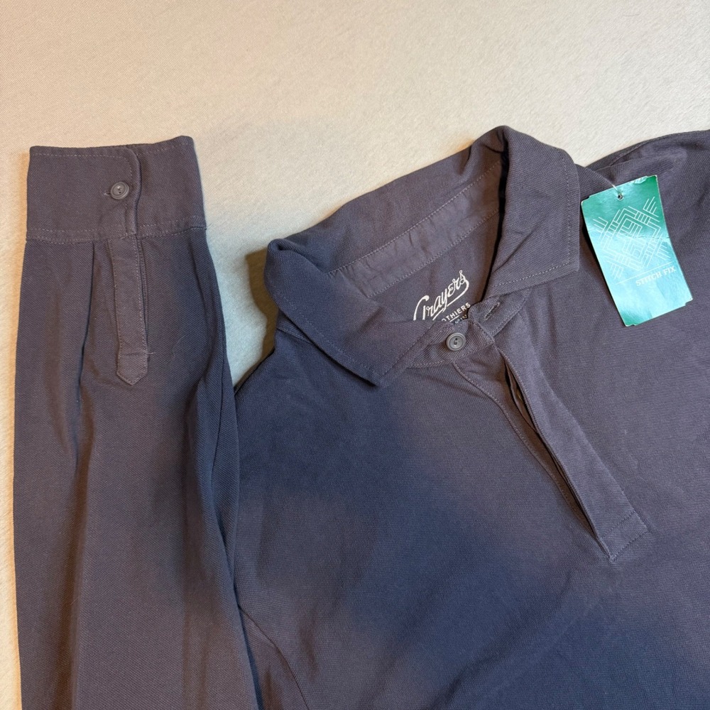 Grayers Rutger Long Sleeve Pique Polo Shirt Mens Large Navy Blue Cotton NWT